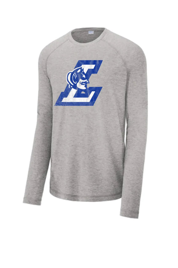 Lisbon Blue Devils Logo L Distressed Long Sleeve Tri-Blend Wicking Raglan Tee