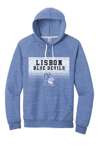 Lisbon Blue Devils Triangles Distressed Jerzees Snow Heather French Terry Raglan Hoodie