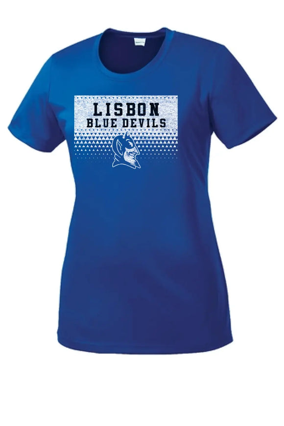 Lisbon Blue Devils Triangles Distressed Ladies PosiCharge Competitor Tee