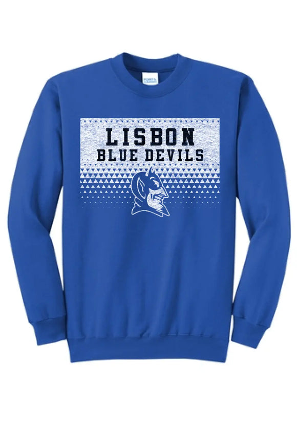 Lisbon Blue Devils Triangles Distressed Core Fleece Crewneck Sweatshirt