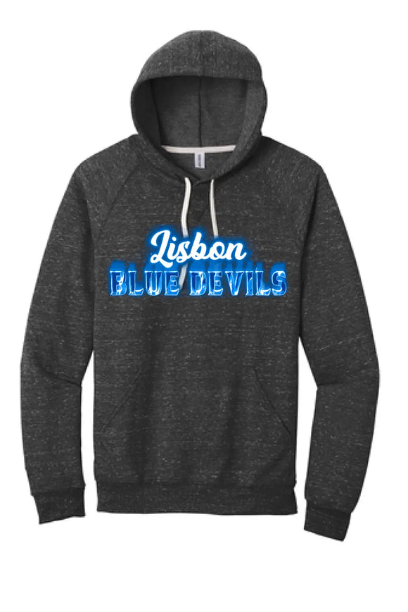 Lisbon Blue Devils Fire Jerzees Snow Heather French Terry Raglan Hoodie