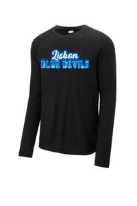 Lisbon Blue Devils Fire Long Sleeve Tri-Blend Wicking Raglan Tee