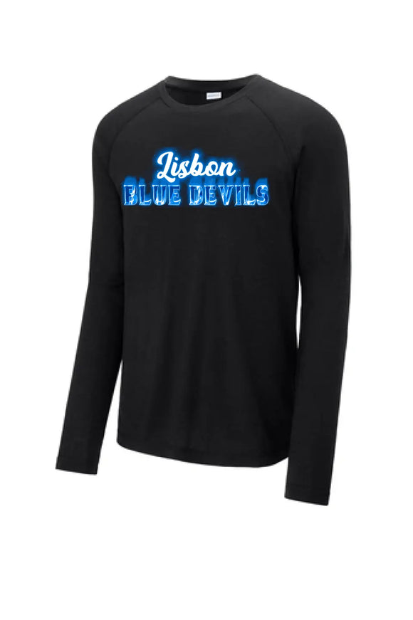 Lisbon Blue Devils Fire Long Sleeve Tri-Blend Wicking Raglan Tee