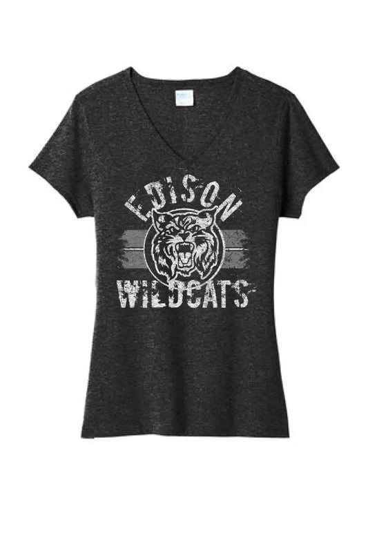 Edison Wildcat 2023-03 Distressed Ladies Tri-Blend V-Neck Tee