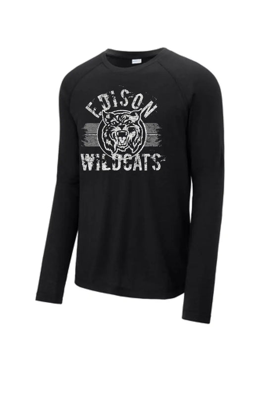 Edison Wildcat 2023-03 Distressed Long Sleeve Tri-Blend Wicking Raglan Tee