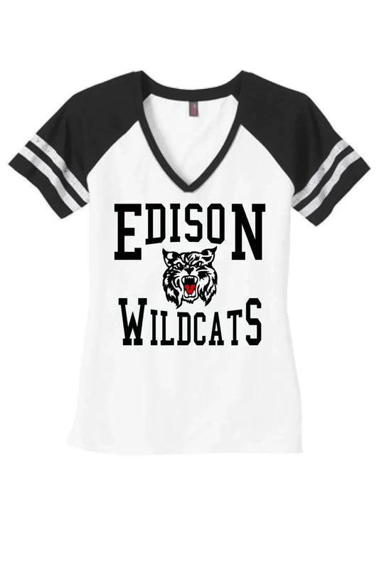 Edison Retro Wildcat Women's Game V-Neck Tee