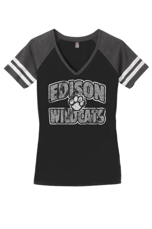 Edison Distressed Paw Women's Game V-Neck Tee