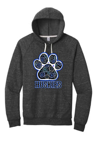 Huskies Flower Paw Jerzees Snow Heather French Terry Raglan Hoodie