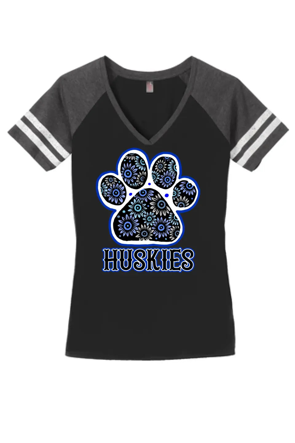 Huskies Flower Paw Women's Game V-Neck Tee