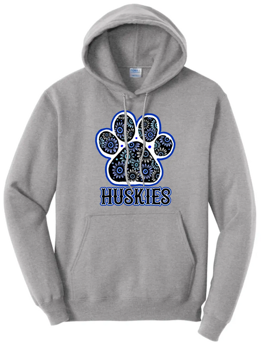Huskies Flower Paw Fleece Pullover Hooded Sweatshirt
