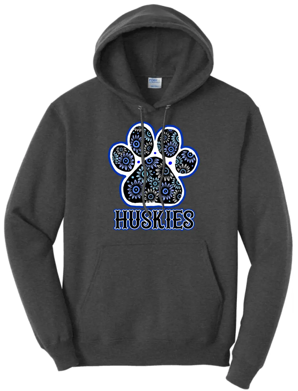 Huskies Flower Paw Fleece Pullover Hooded Sweatshirt