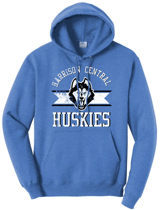 Harrison Central Distressed on Royal Fleece Pullover Hooded Sweatshirt
