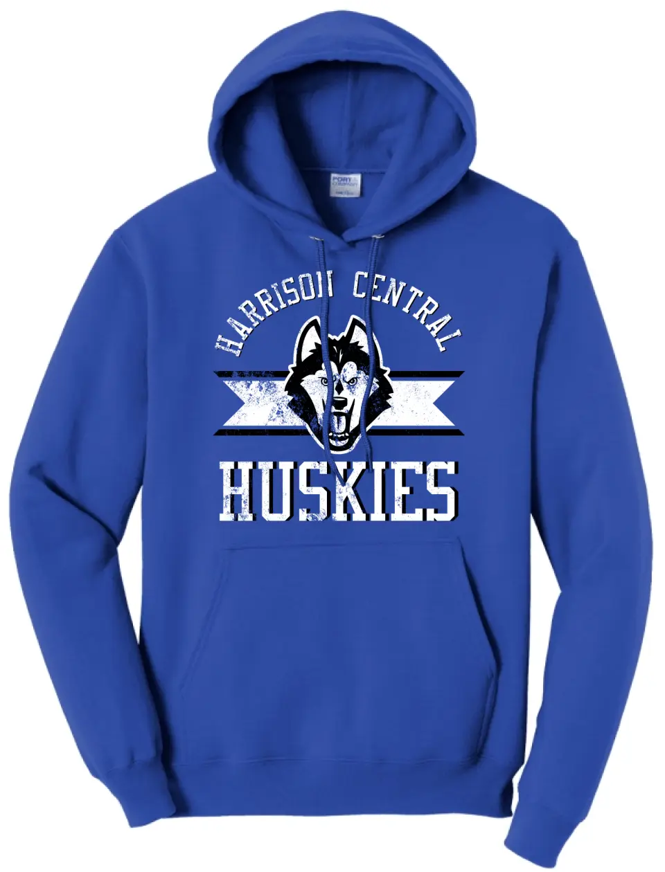 Harrison Central Distressed on Royal Fleece Pullover Hooded Sweatshirt