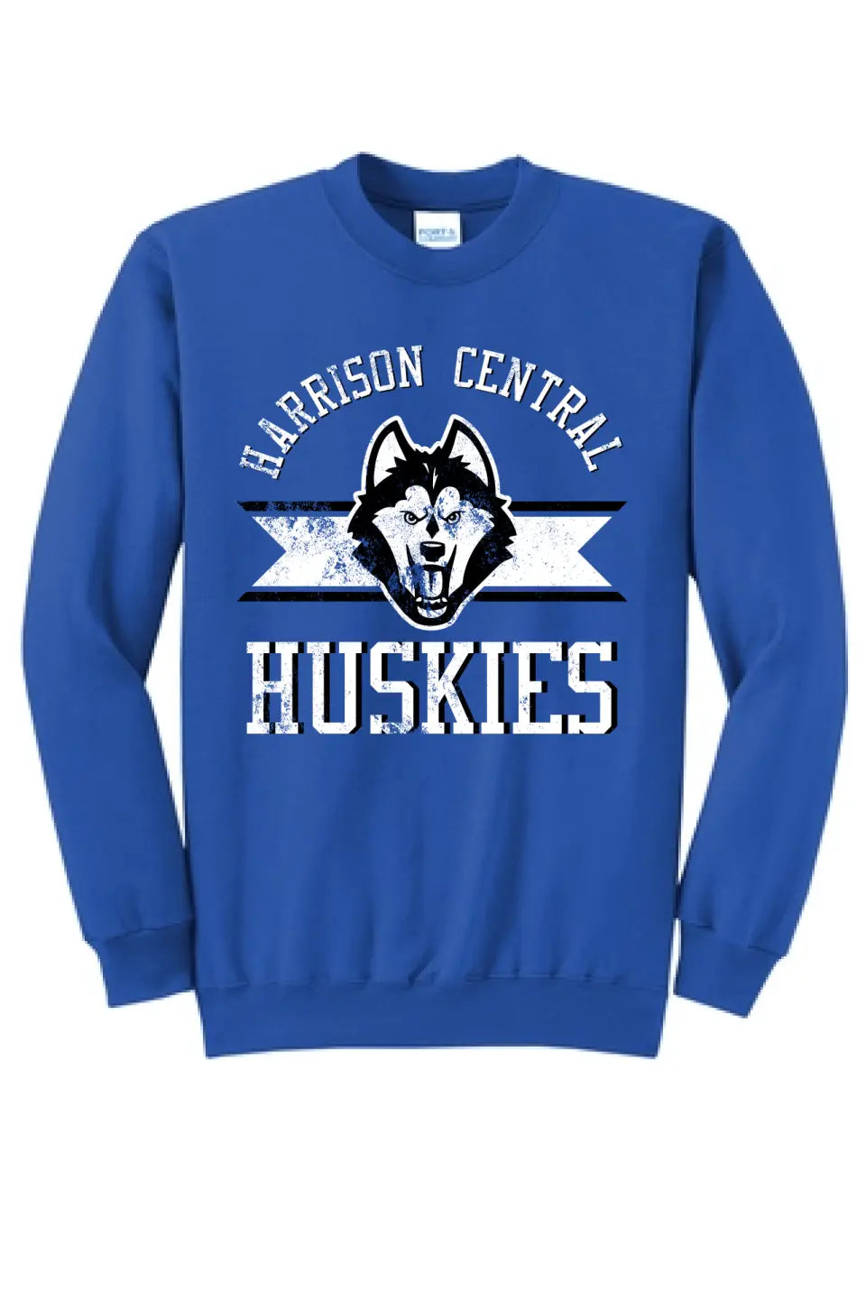 Harrison Central Distressed on Royal Core Fleece Crewneck Sweatshirt