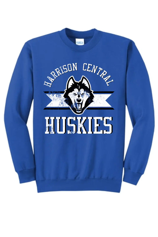 Harrison Central Distressed on Royal Core Fleece Crewneck Sweatshirt