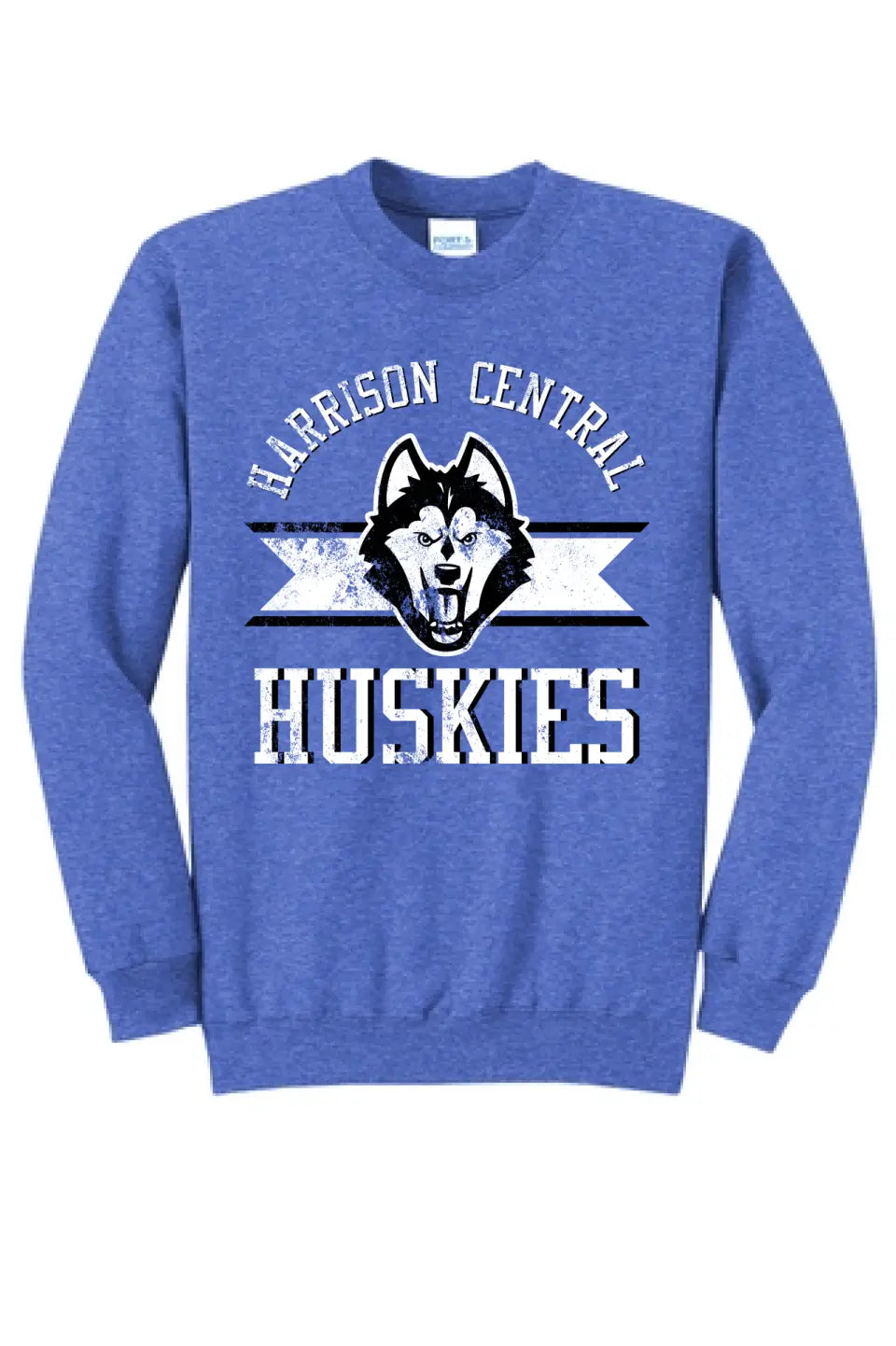 Harrison Central Distressed on Royal Core Fleece Crewneck Sweatshirt
