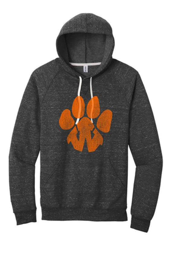 Wellsville Distressed Tiger Paw Logo Jerzees Snow Heather French Terry Raglan Hoodie