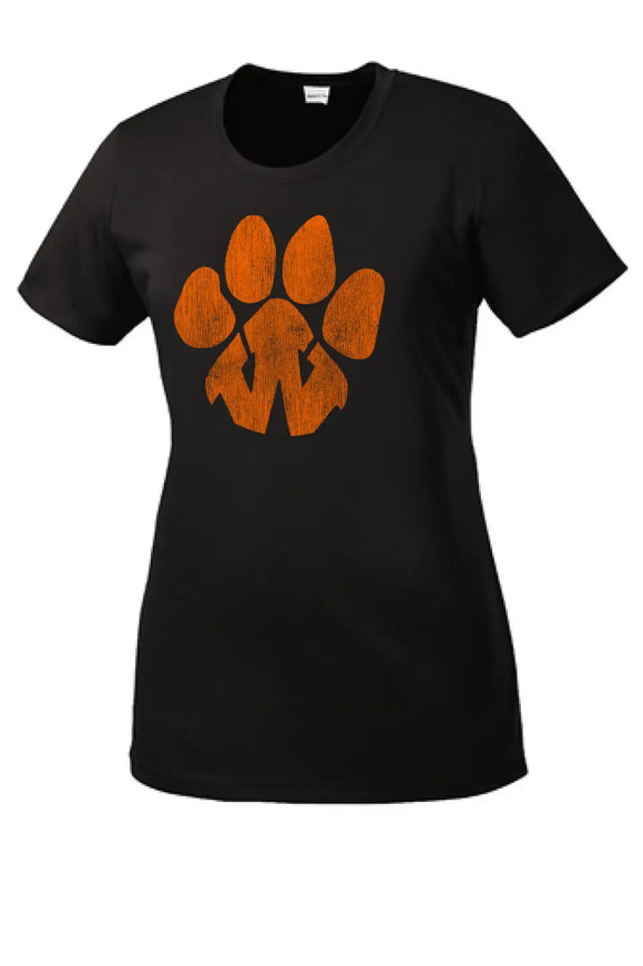Wellsville Distressed Tiger Paw Logo Ladies Competitor Tee