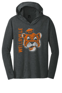 Wellsville Distressed Vintage Tiger Logo Perfect Tri-Long Sleeve Hoodie