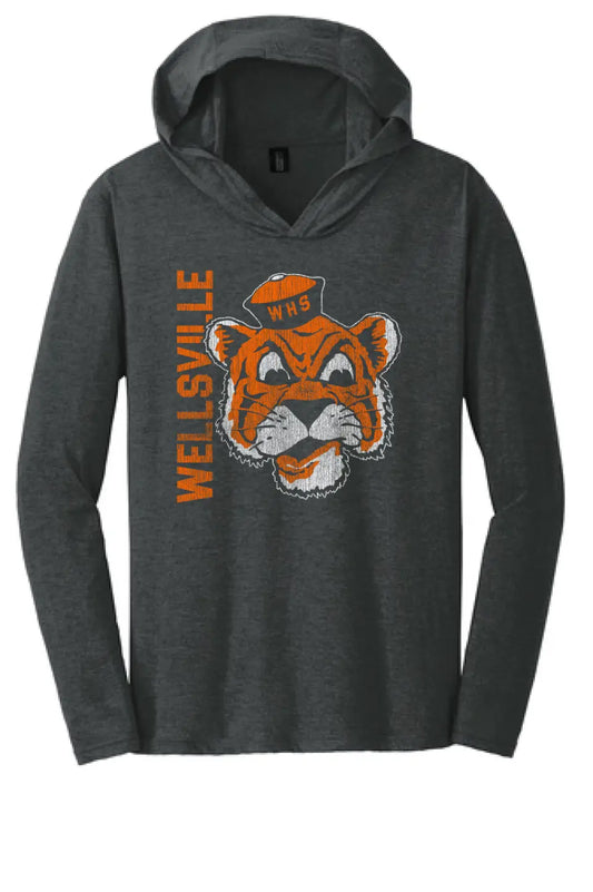 Wellsville Distressed Vintage Tiger Logo Perfect Tri-Long Sleeve Hoodie
