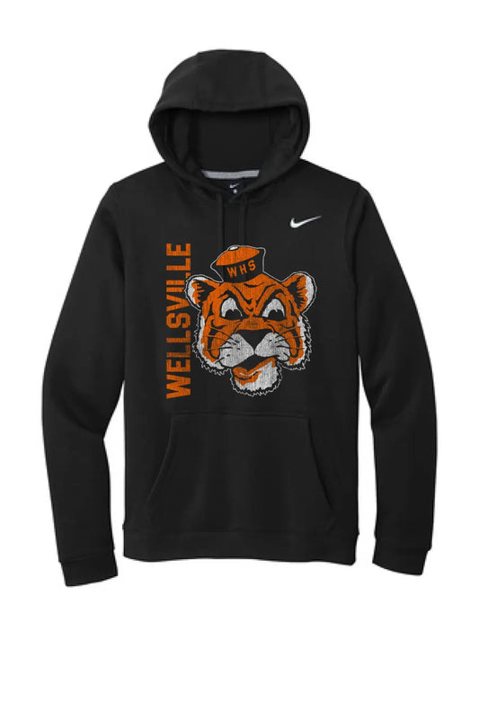 Wellsville Distressed Vintage Tiger Logo Nike Club Fleece Pullover Hoodie