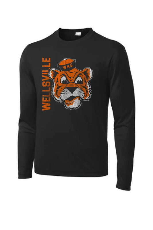 Wellsville Distressed Vintage Tiger Logo PosiCharge Competitor Tee