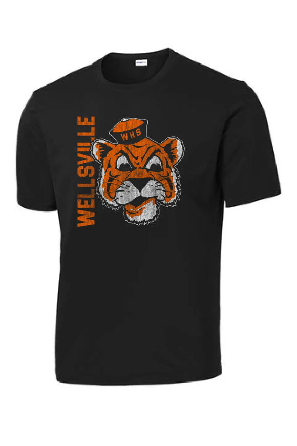 Wellsville Distressed Vintage Tiger Logo PosiCharge Competitor Tee