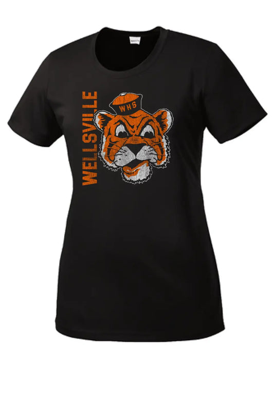 Wellsville Distressed Vintage Tiger Logo Ladies Competitor Tee