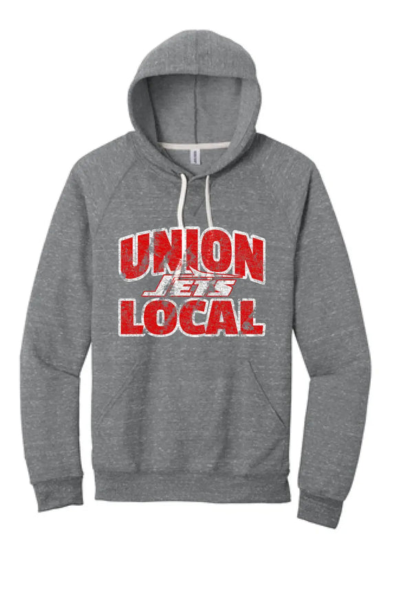 Union Local Jets Bold Distressed Jerzees Snow Heather French Terry Raglan Hoodie