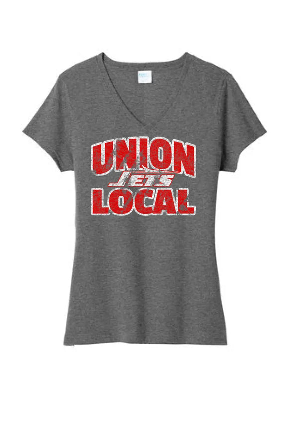 Union Local Jets Bold Distressed Ladies Tri-Blend V-Neck Tee