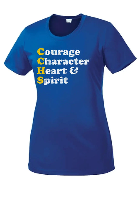 Steubenville Catholic Central Courage Character Heart Spirit Ladies Competitor Tee