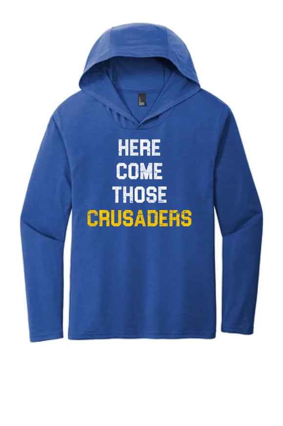 Steubenville Catholic Central Distressed Here Come Those Crusaders Perfect Tri-Long Sleeve Hoodie