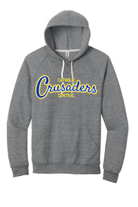 Steubenville Catholic Central Distressed Crusaders Script Jerzees Snow Heather French Terry Raglan Hoodie