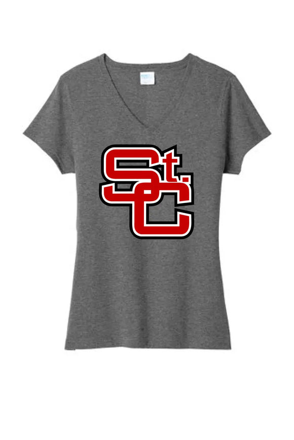 St. Clairsville St. C Logo Ladies Tri-Blend V-Neck Tee