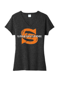 Shadyside Distressed Wide Latin Ladies Tri-Blend V-Neck Tee