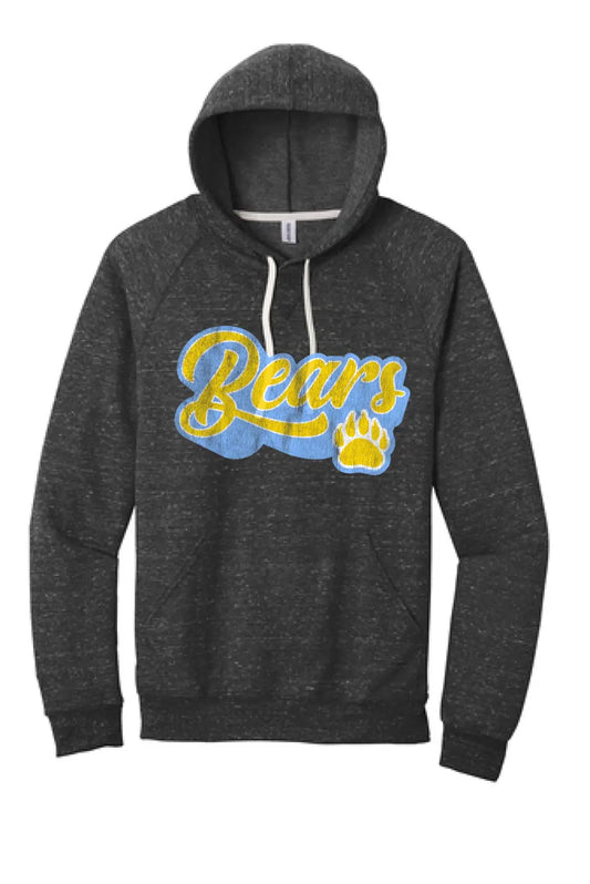 Oak Glen Distressed Script with Paw Snow Heather French Terry Raglan Hoodie