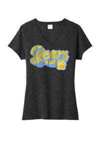 Oak Glen Distressed Script with Paw Ladies Tri-Blend V-Neck Tee