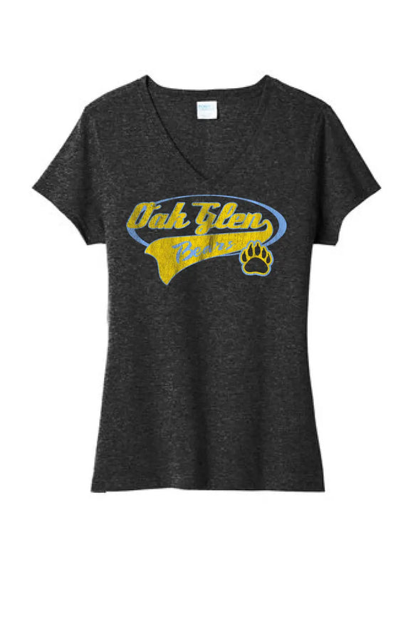 Oak Glen Distressed Tail Ladies Tri-Blend V-Neck Tee