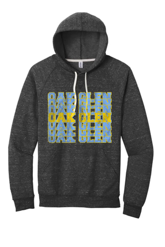 Oak Glen Distressed Repeating Snow Heather French Terry Raglan Hoodie