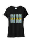 Oak Glen Distressed Repeating Ladies Tri-Blend V-Neck Tee