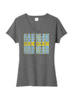 Oak Glen Distressed Repeating Ladies Tri-Blend V-Neck Tee