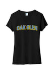 Oak Glen Distressed Letters Ladies Tri-Blend V-Neck Tee