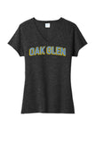 Oak Glen Distressed Letters Ladies Tri-Blend V-Neck Tee