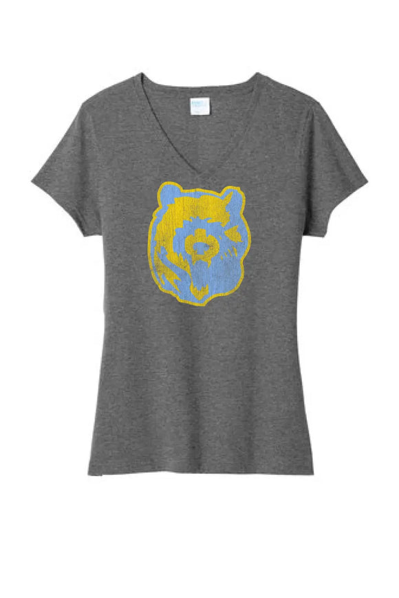 Oak Glen Distressed Bear Ladies Tri-Blend V-Neck Tee