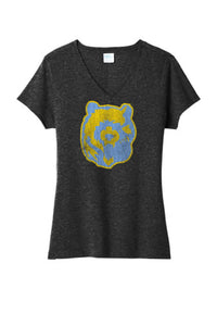 Oak Glen Distressed Bear Ladies Tri-Blend V-Neck Tee