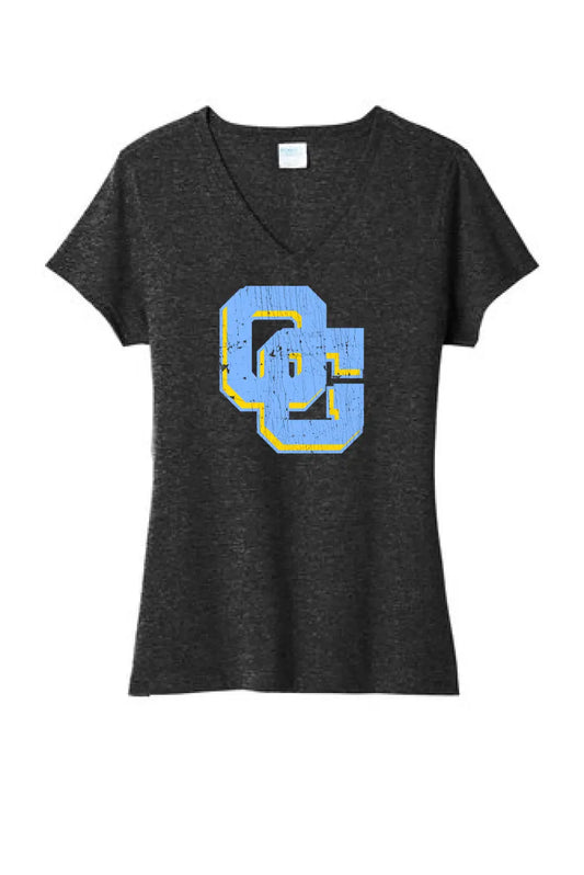 Oak Glen Distressed OG Logo Ladies Tri-Blend V-Neck Tee