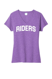 Martins Ferry Riders White Letters Ladies Tri-Blend V-Neck Tee