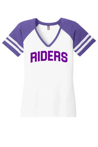 Martins Ferry Riders Purple Letters Women's Game V-Neck Tee