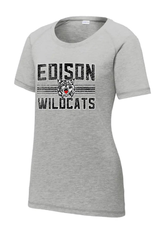 Edison Retro Edison Wildcat Ladies PosiCharge Tri-Blend Wicking Scoop Neck Raglan Tee