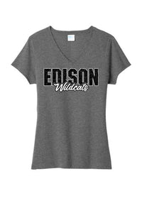 Edison Cracked Ladies Tri-Blend V-Neck Tee